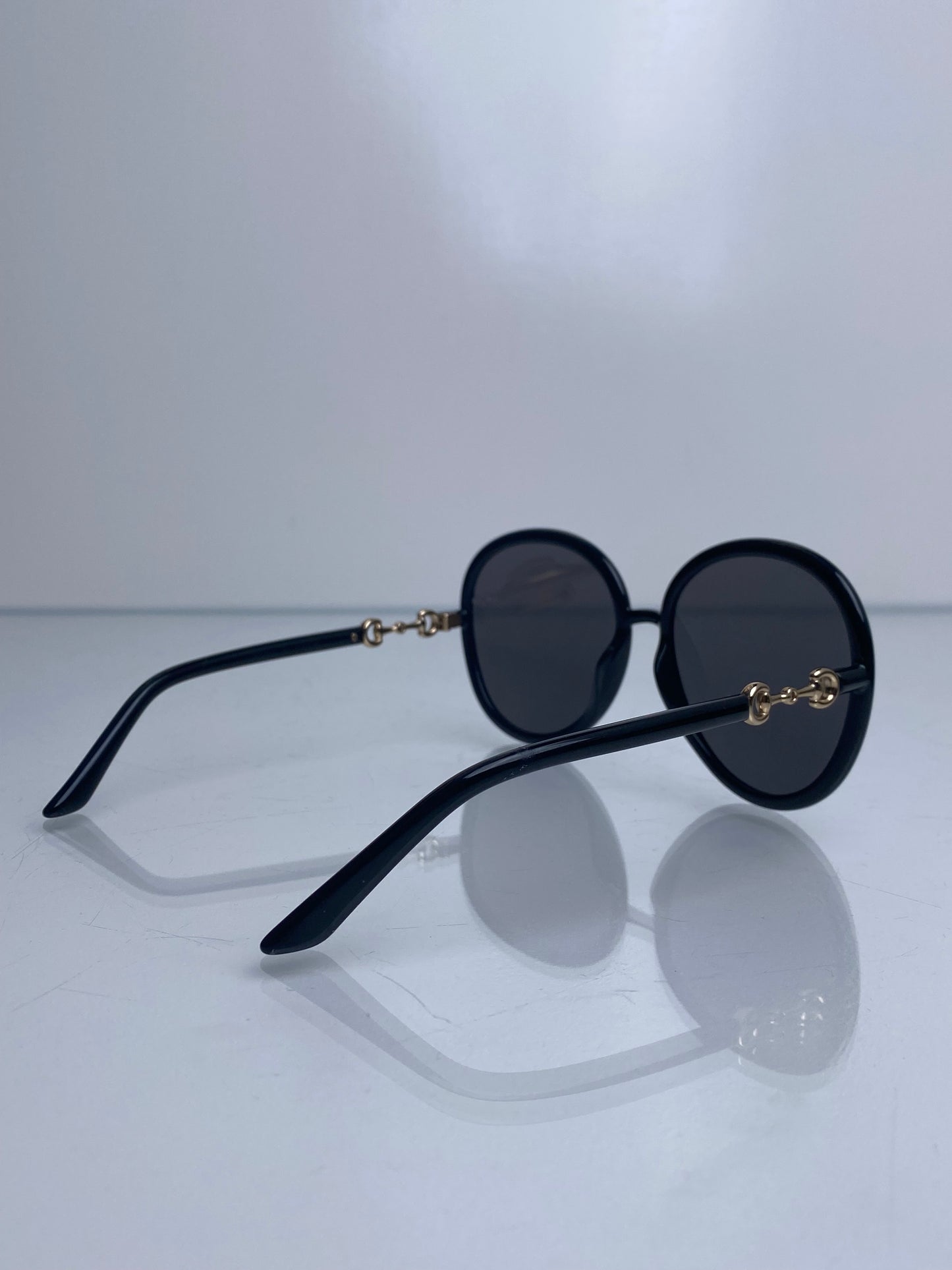 Gucci Black Circular Horsebit Sunglasses GHW