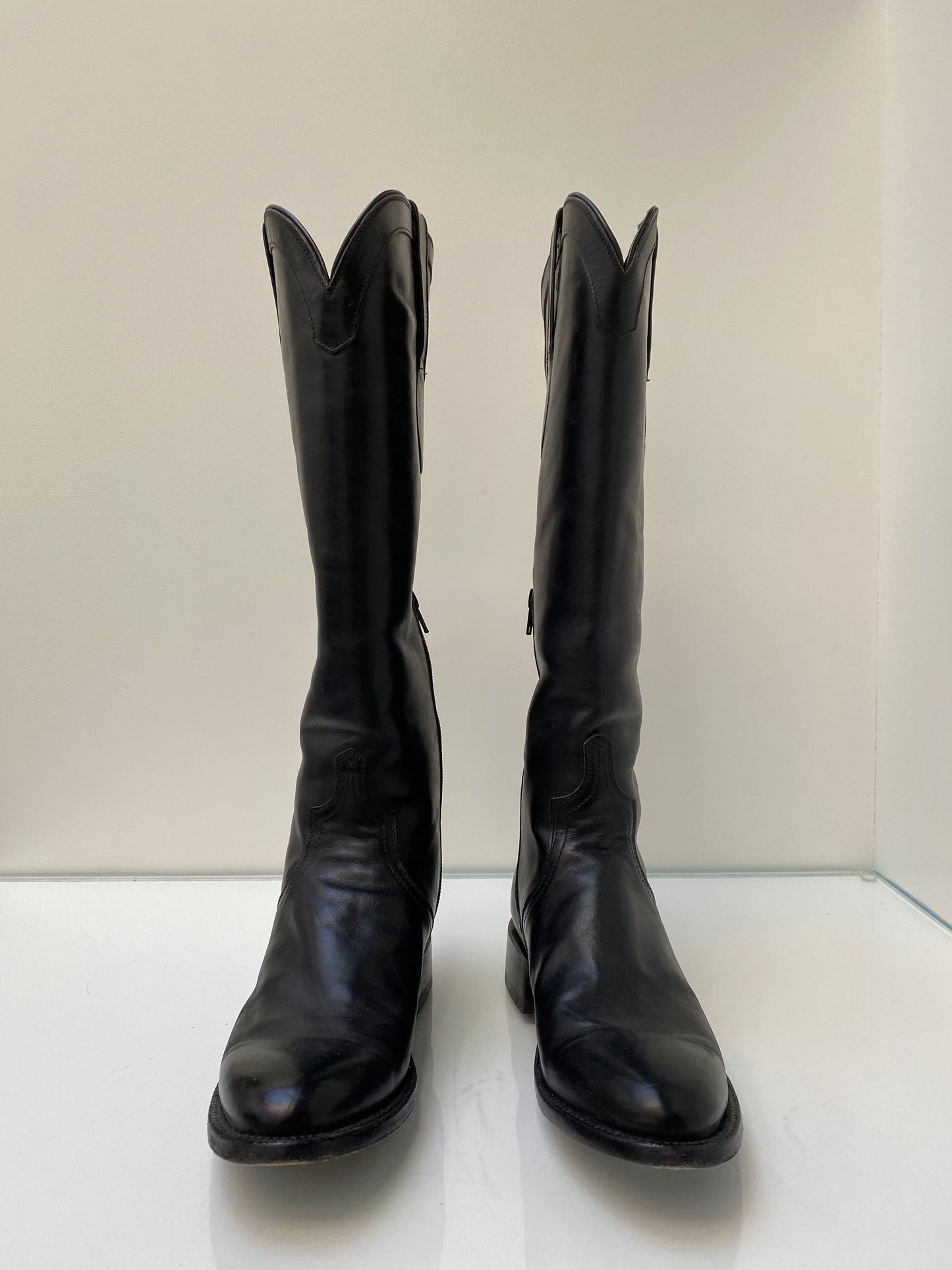 Luchese Black Leather Tall Boots, 6.5