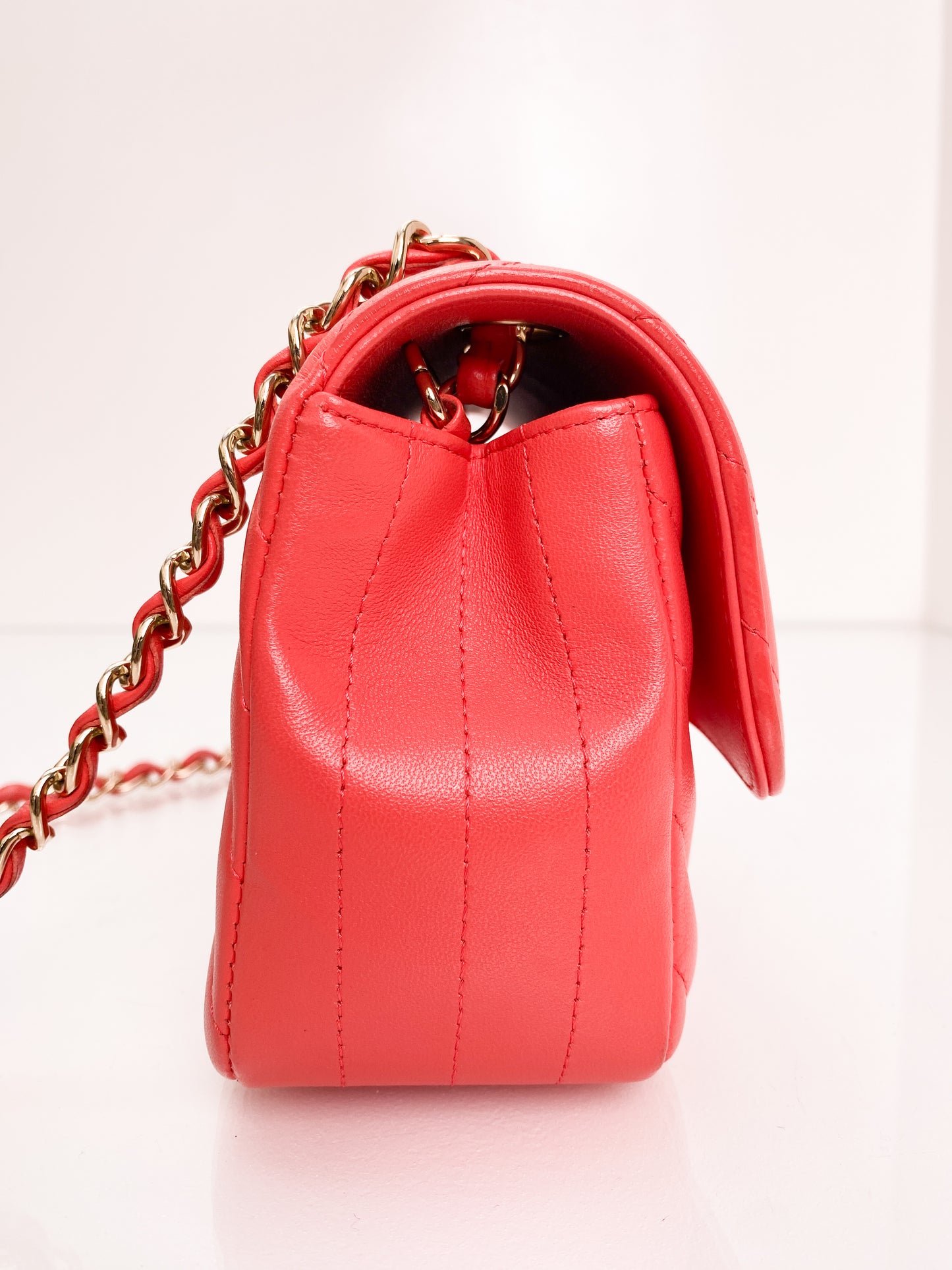 Chanel Classic Mini Rect Orange/Red Chevron LGHW