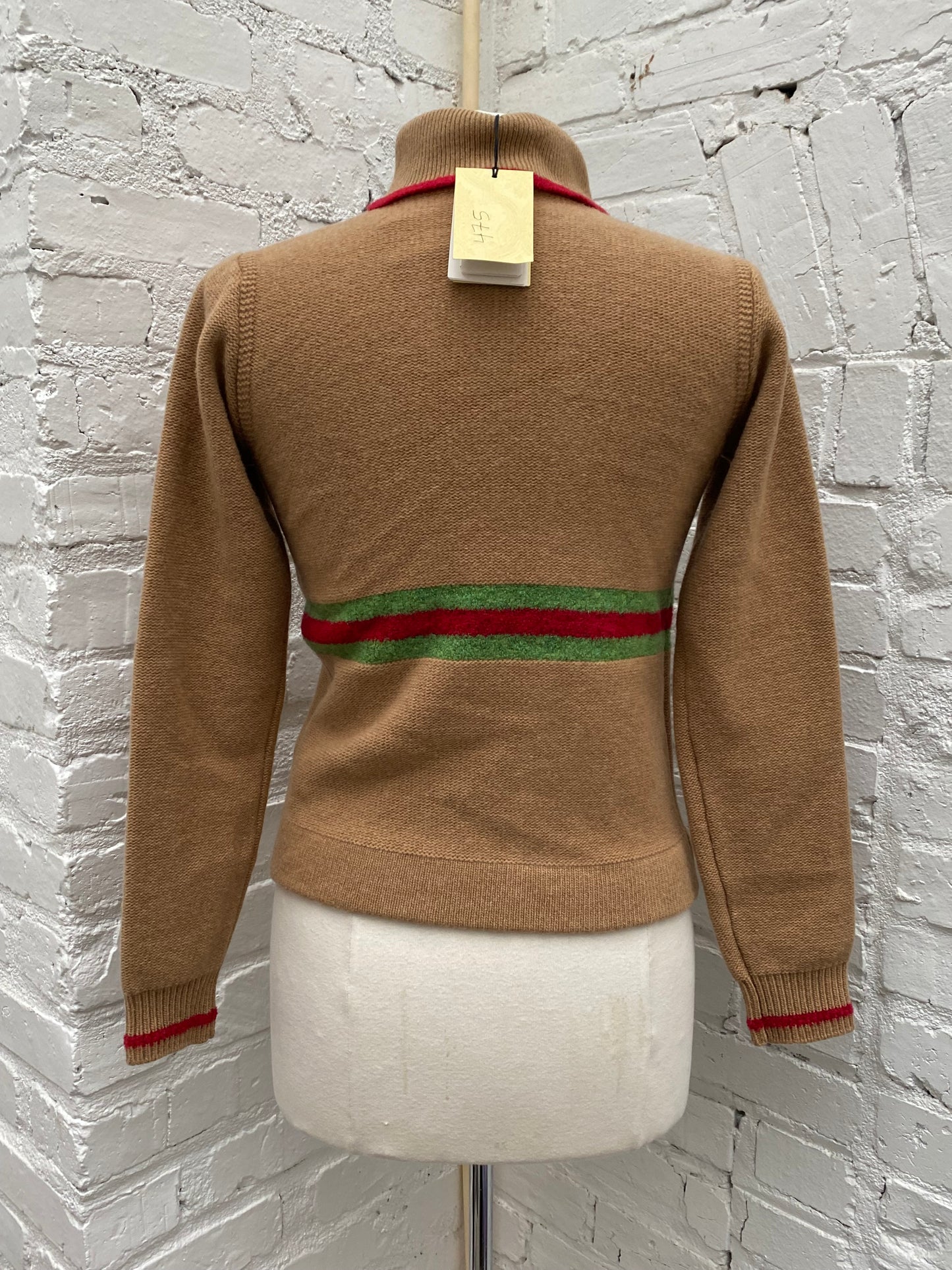 Gucci Kids Tan/Red/Green Frog Logo Cardigan, 12Y