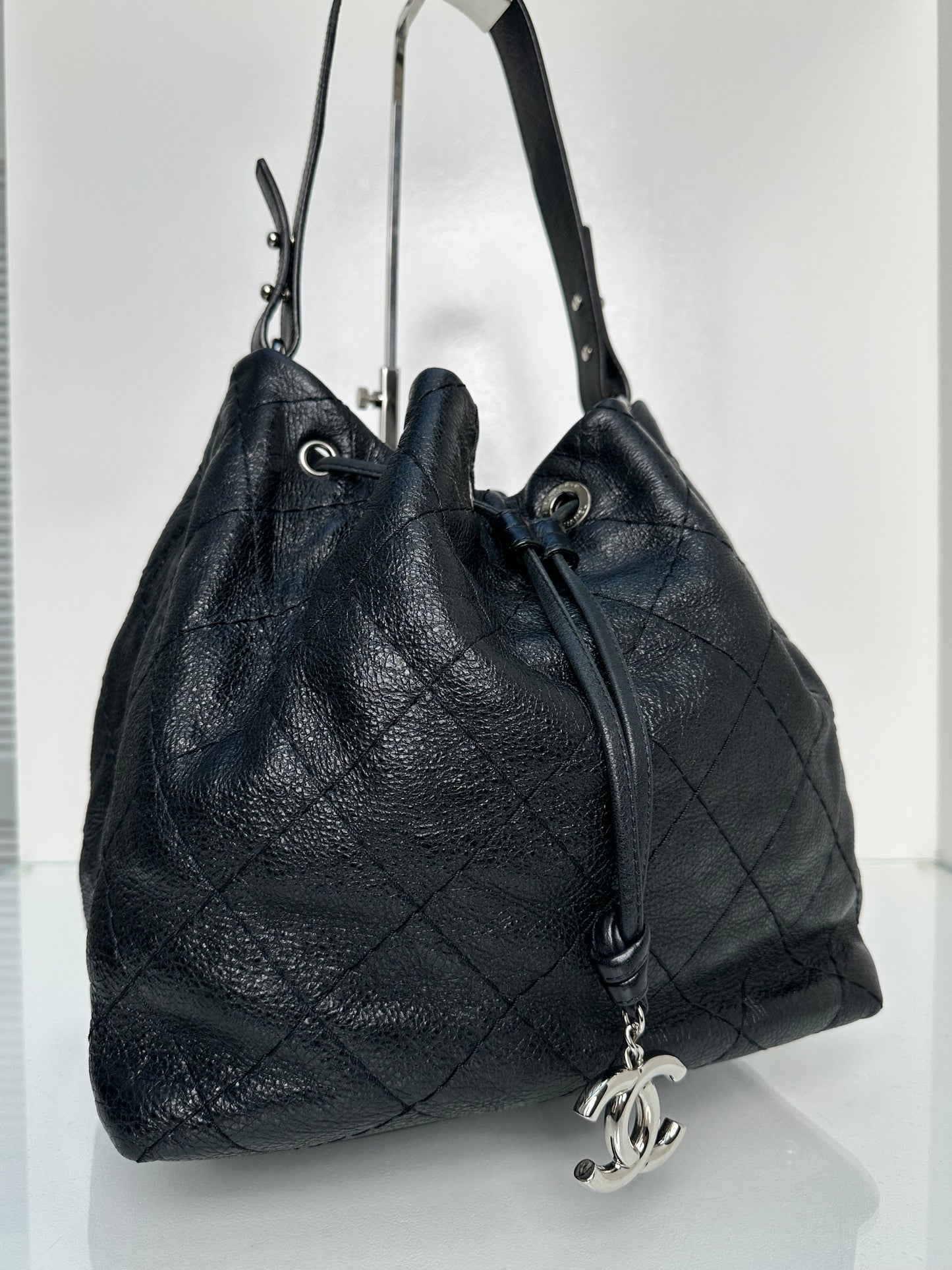 Chanel Black On The Road Calfskin Drawstring Tote SHW #14