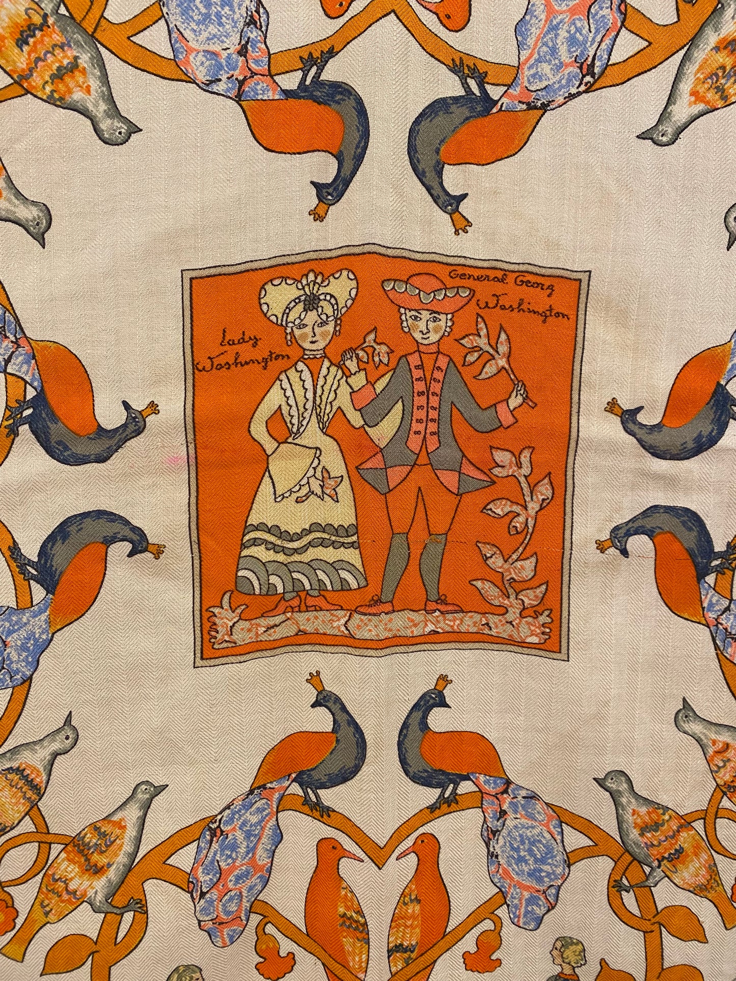 Hermes Vintage Red & Orange 'Early America' Chasmere & Silk Scarf (As Is)