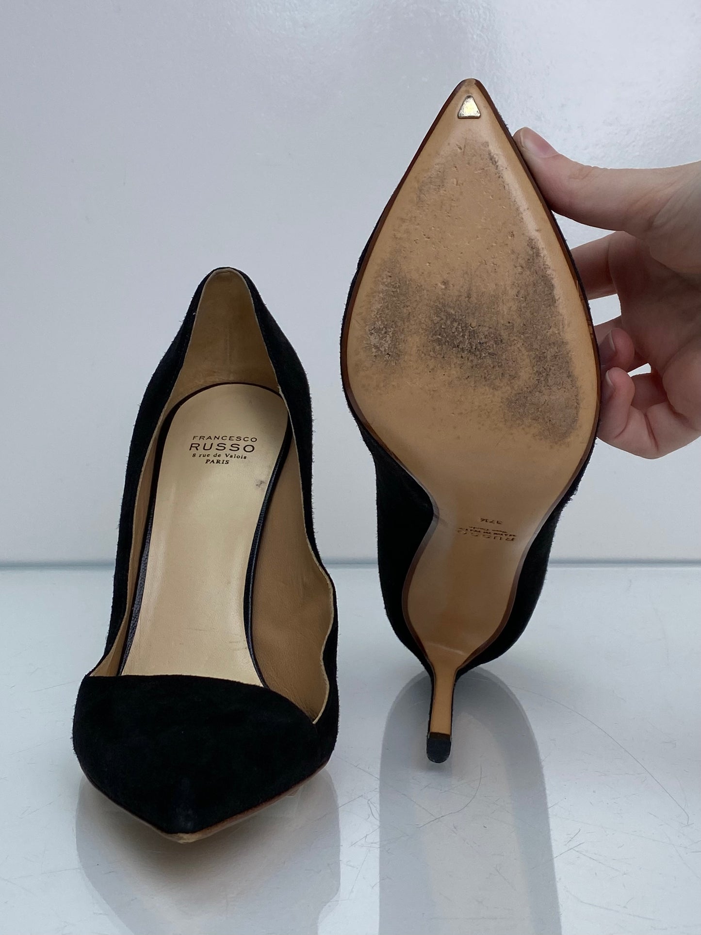 Francesco Russo Black Pointed Toe Heels, 37.5