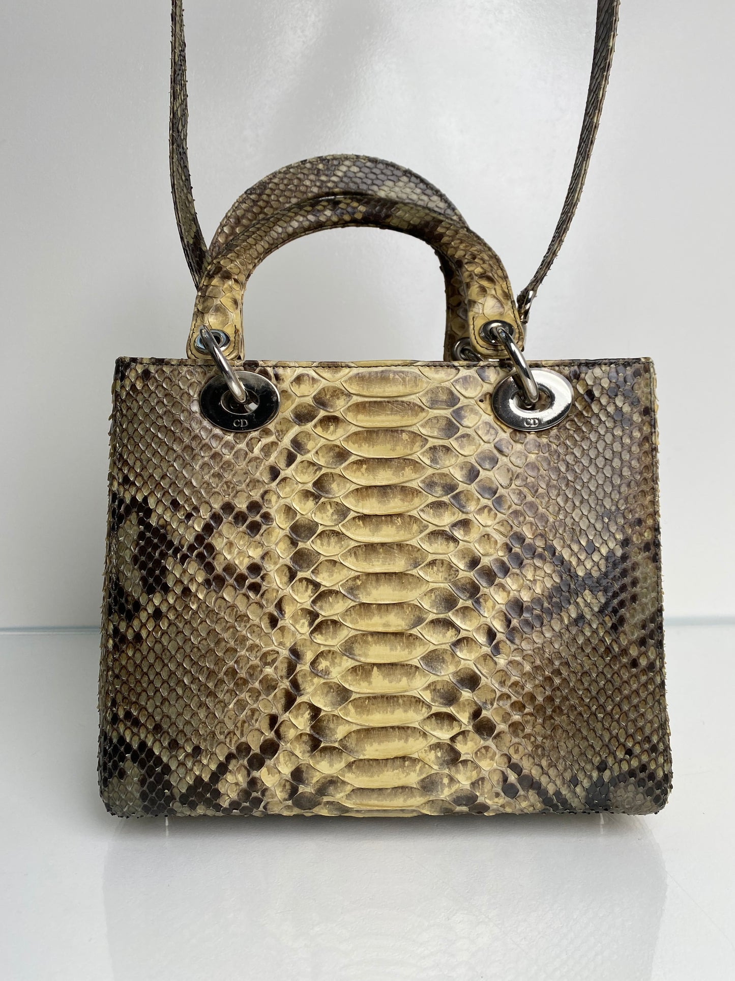 Christian Dior Lady Dior Yellow & Black Python Bag SHW