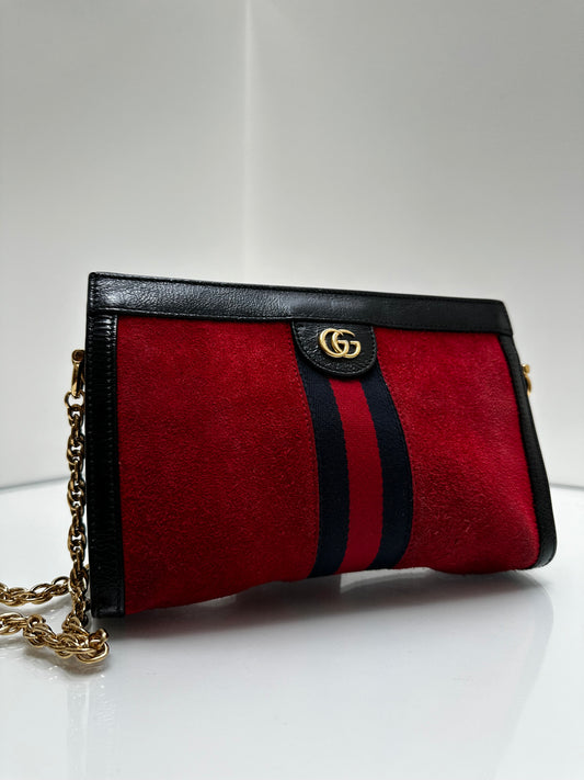 Gucci Red Suede & Black Leather Crossbody Bag
