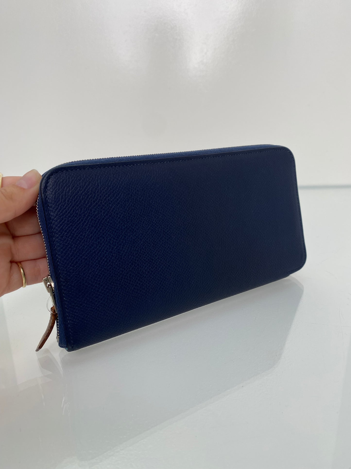 Hermes Azap Silk Blue Saphir Epsom Zip around Long wallet PHW