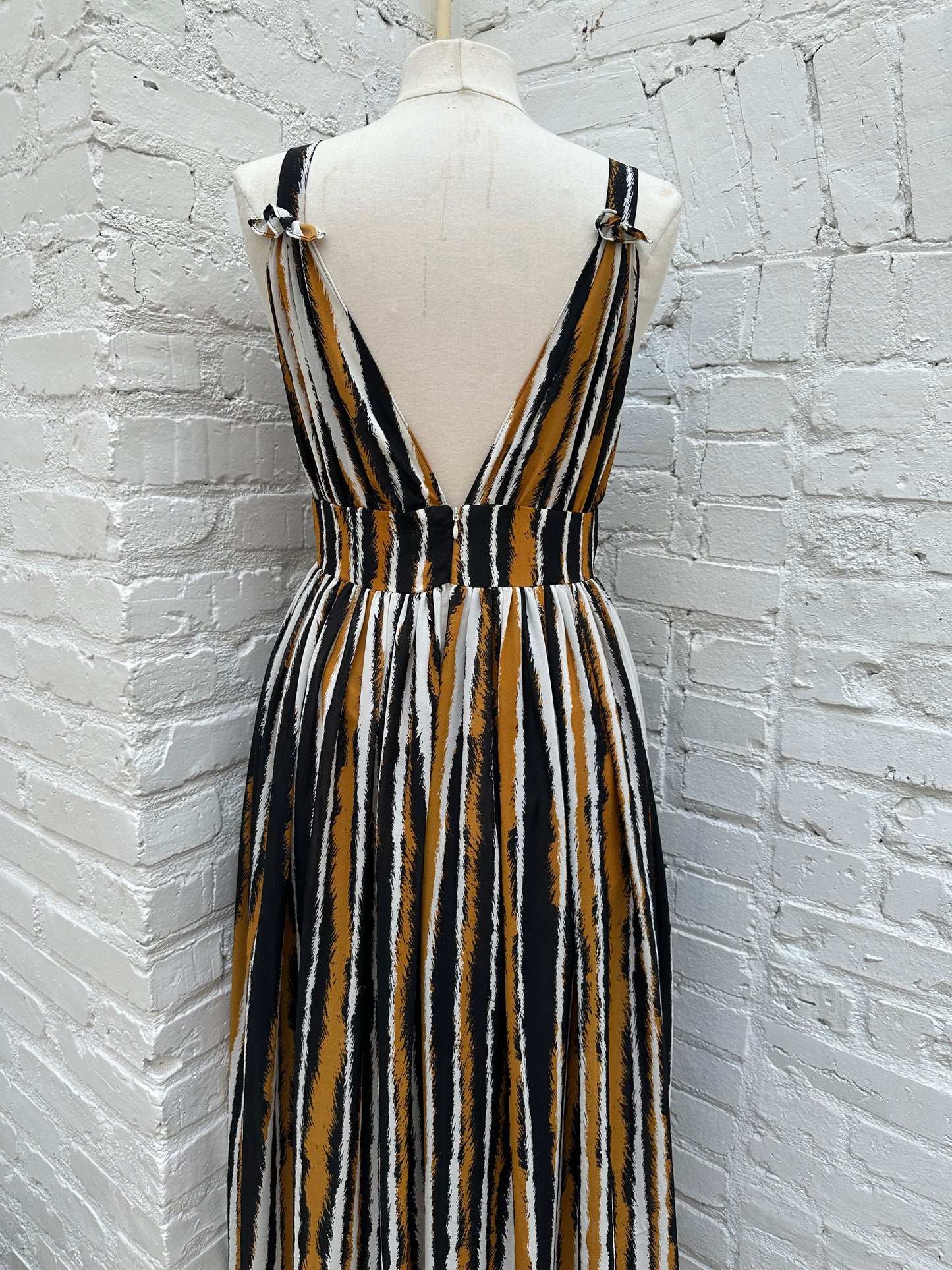 Ronny Kobo Orange, White, & Black Maxi Dress, L