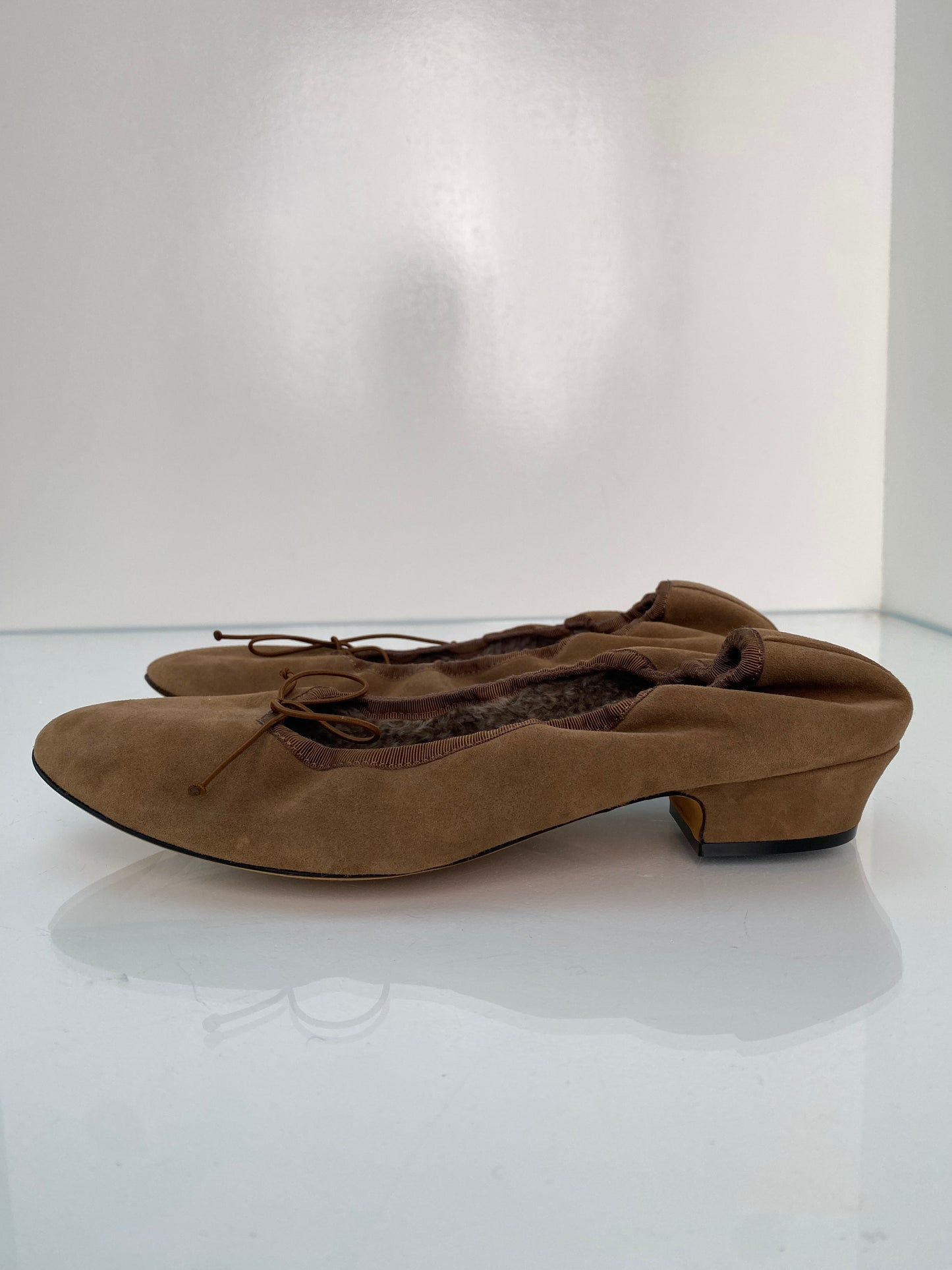 The Row Suede Fur Lined Ballet Flats, 38.5