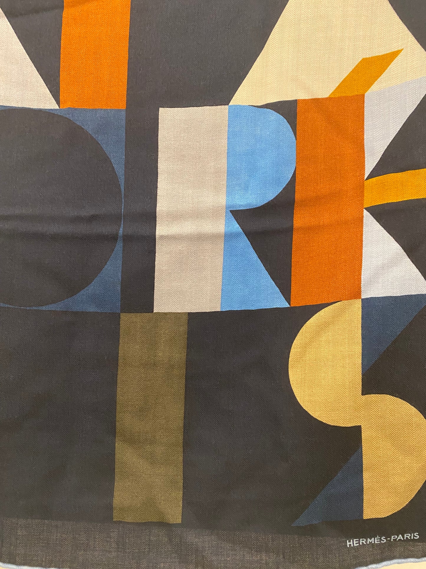 Hermes Navy Block Letter Cashmere Scarf