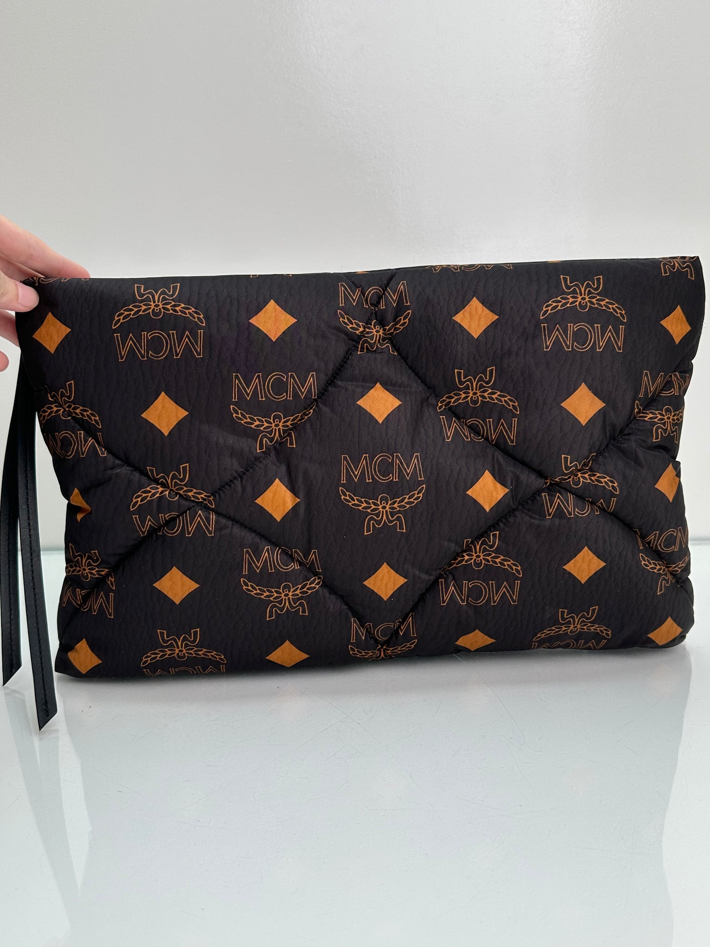 MCM Black & Orange Monogram Quilted Pouch