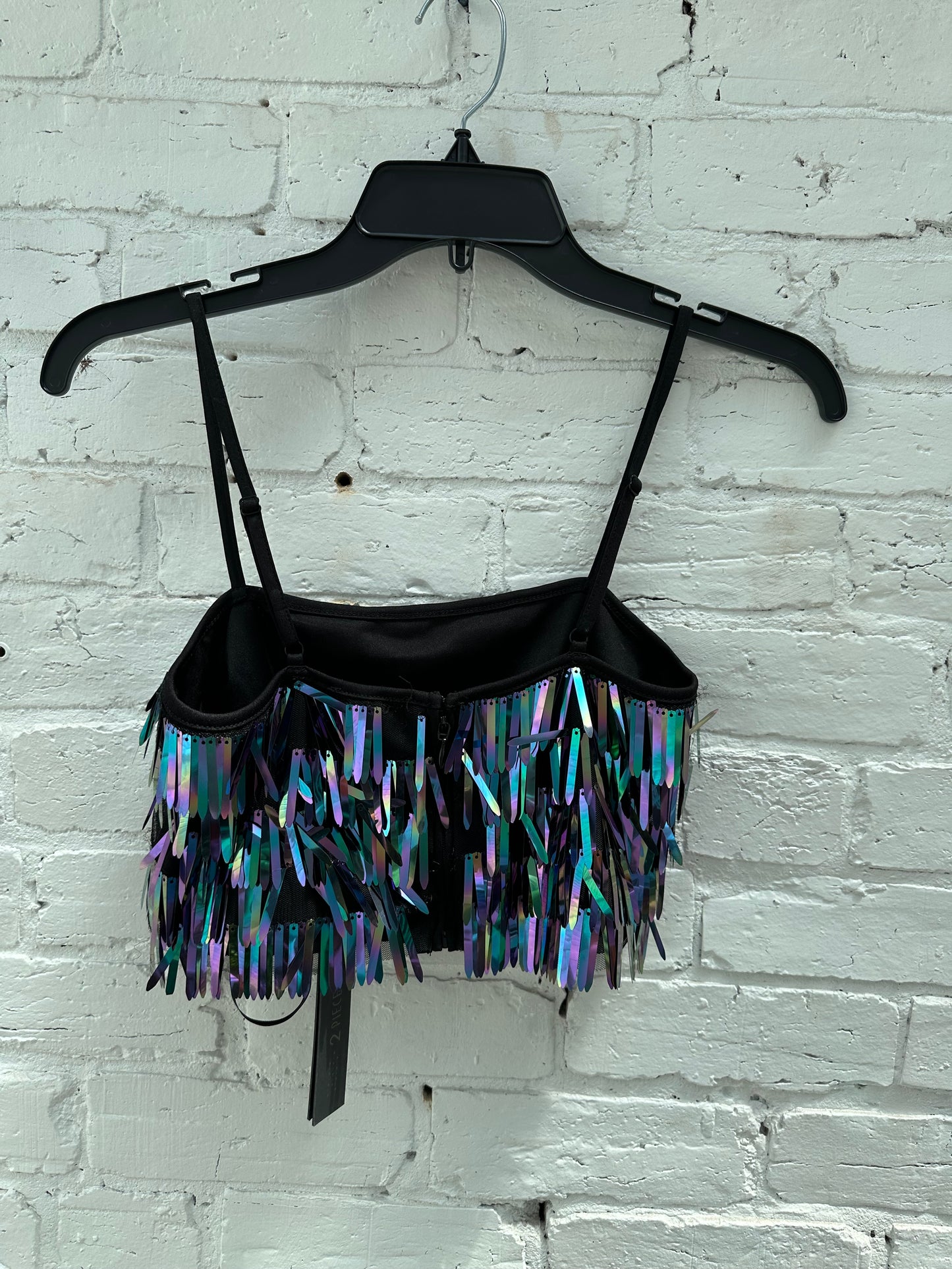 House of Harlow Black, Blue & Purple Sequin Crop Top, XXS