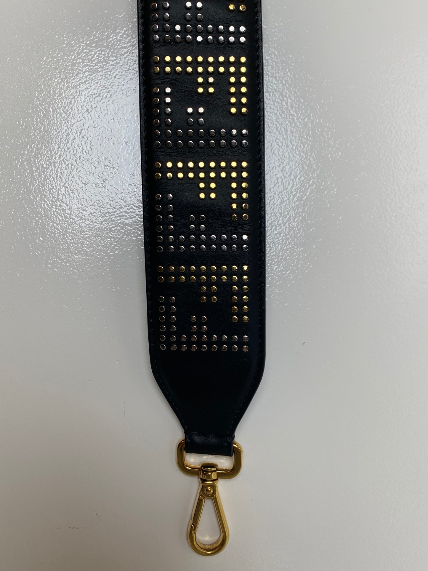 Fendi Black, Silver, & Gold Studded Zucca Bag Strap GHW