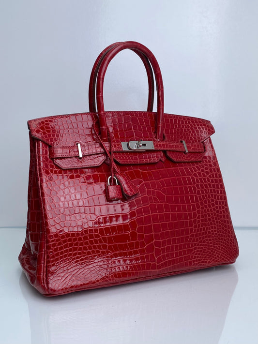 Hermes Birkin 35 Braise Shiny Porosus PHW #O