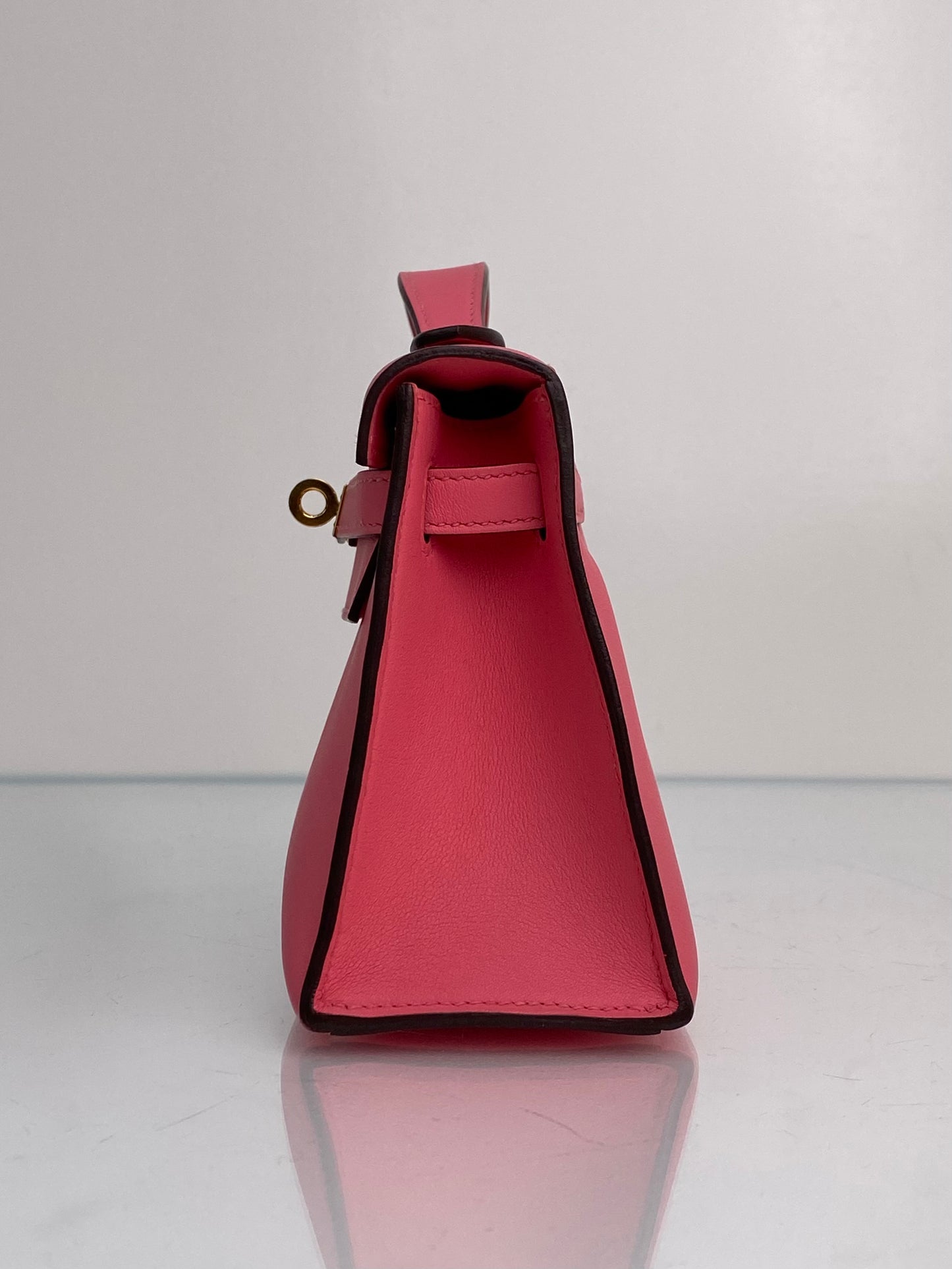 Hermes Kelly Pochette Rose Azalee Swift GHW #A