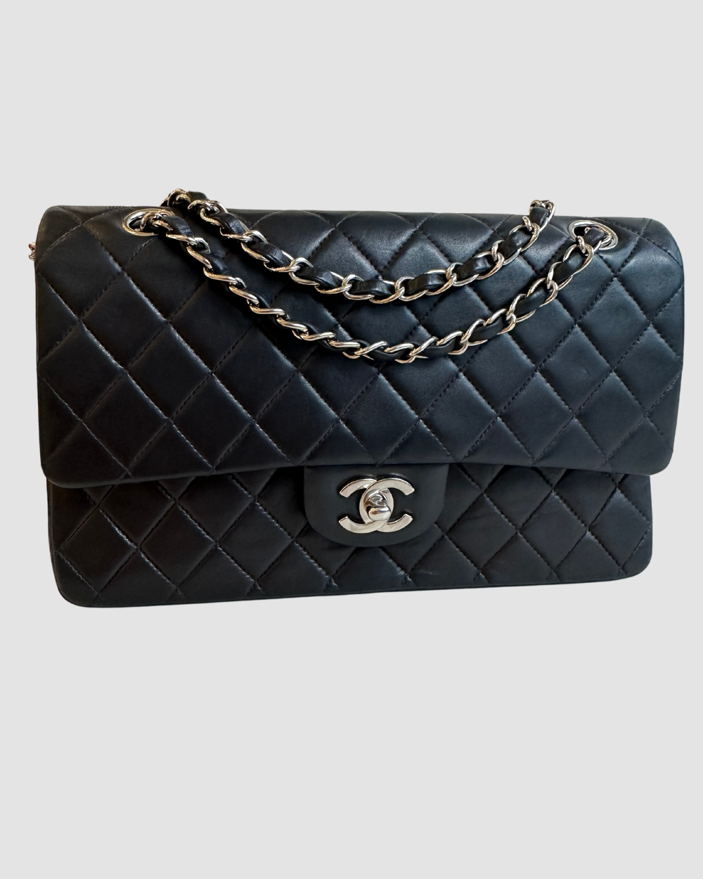 Chanel Medium Black Lambskin Double Flap SHW