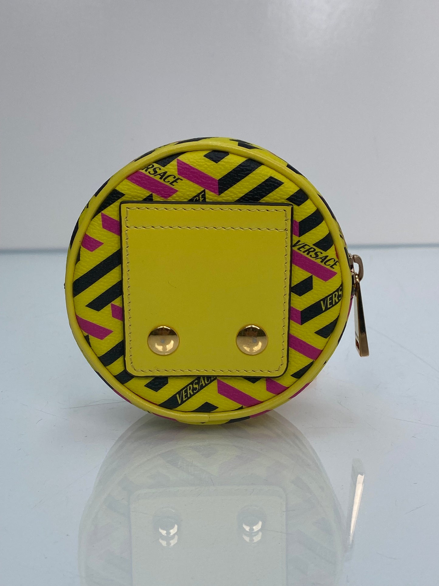 Versace Yellow Vintage La Greca Round Zip Pouch
