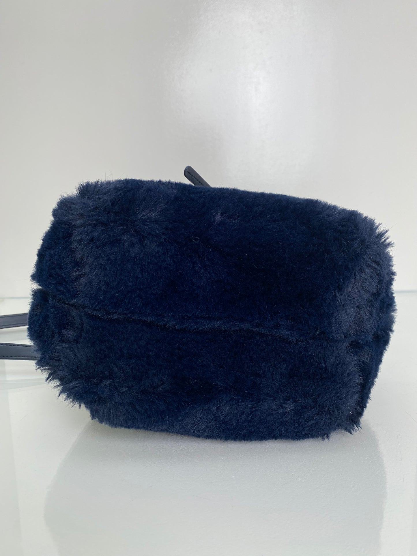 Mansur Gavriel Navy Faux Fur Crossbody Bucket Bag