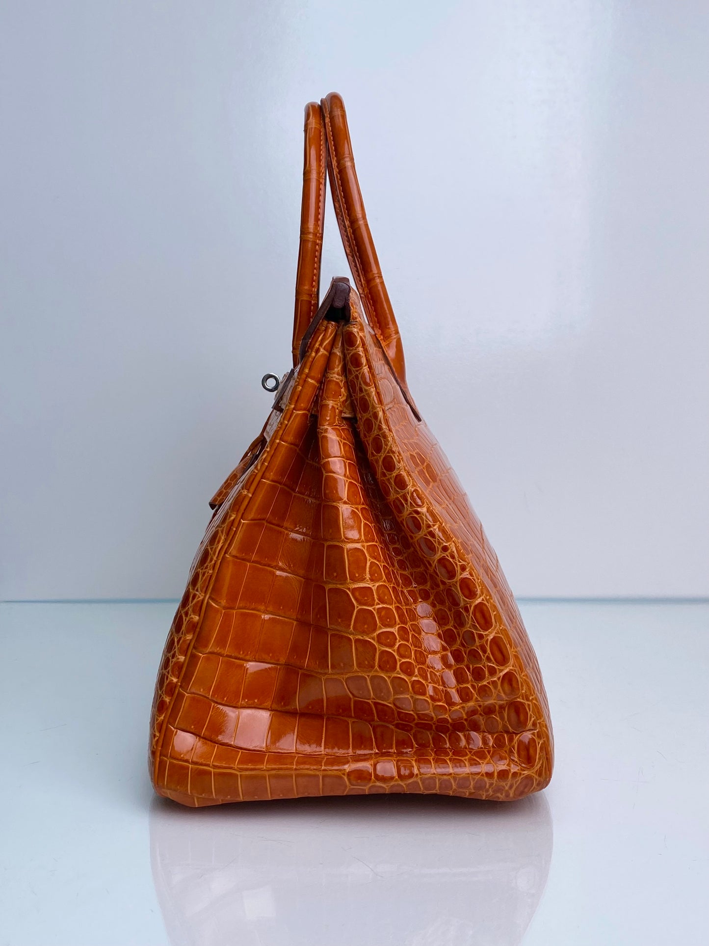 Hermes Birkin 35 Orange Shiny Porosus Crocodile PHW #P