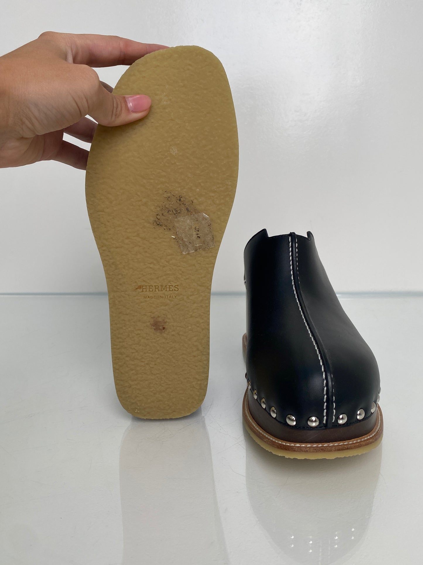 Hermes Black Earth Mules, 38