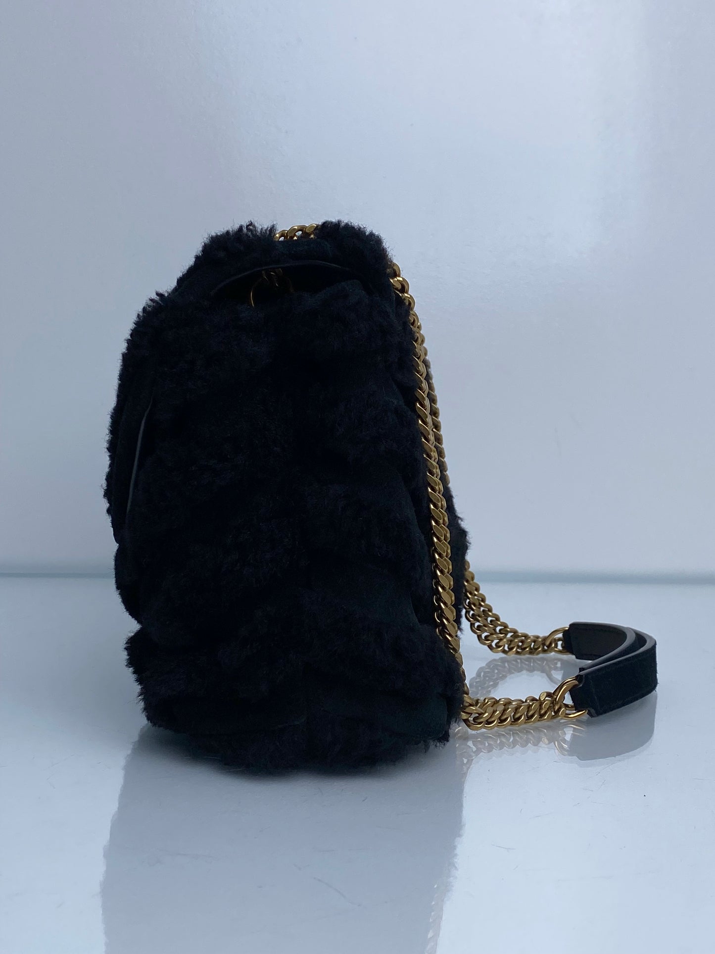 Saint Laurent Black Suede/Shearling Lou Lou Small Bag GHW
