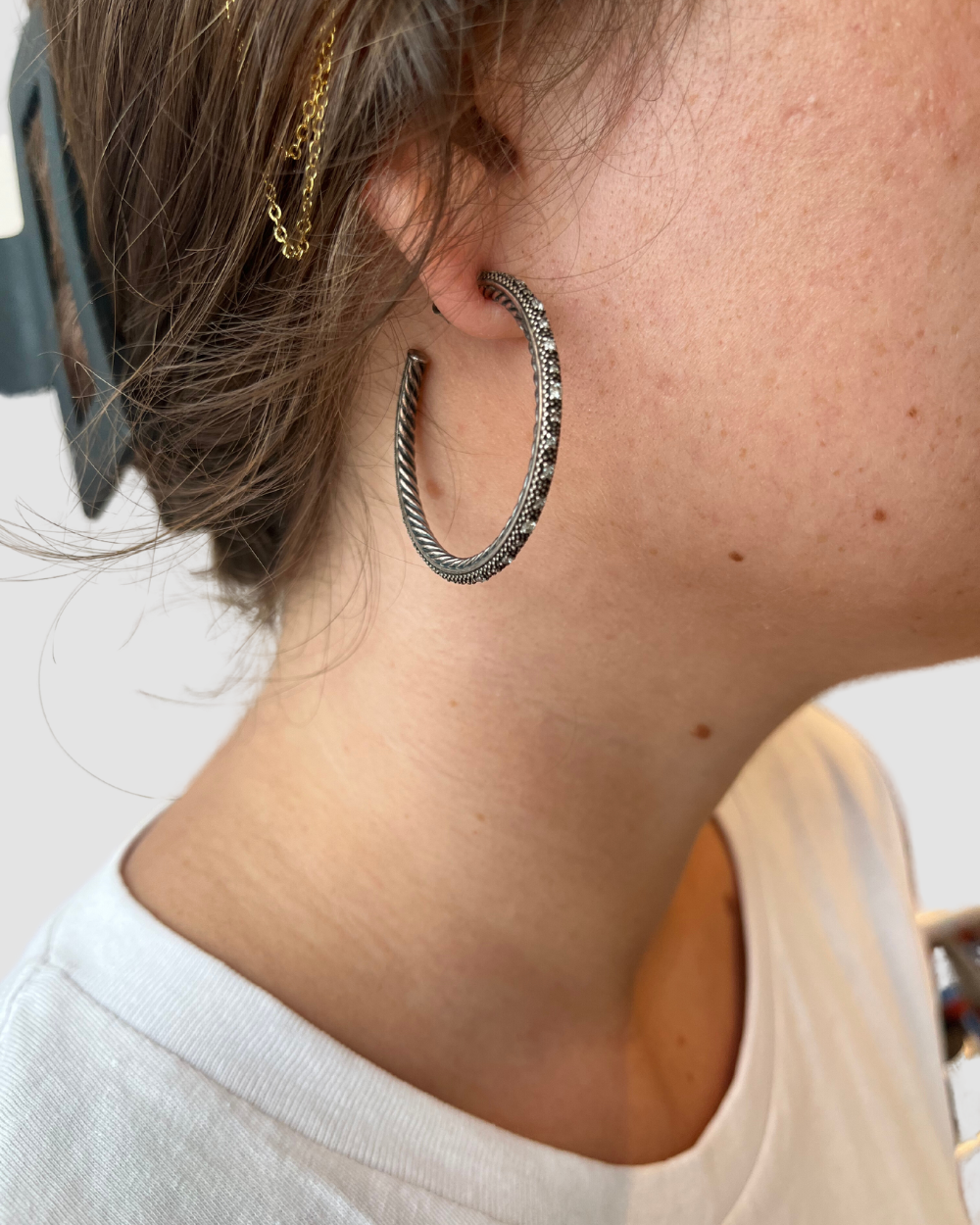 David Yurman Cable Classic Hoop w Diamonds