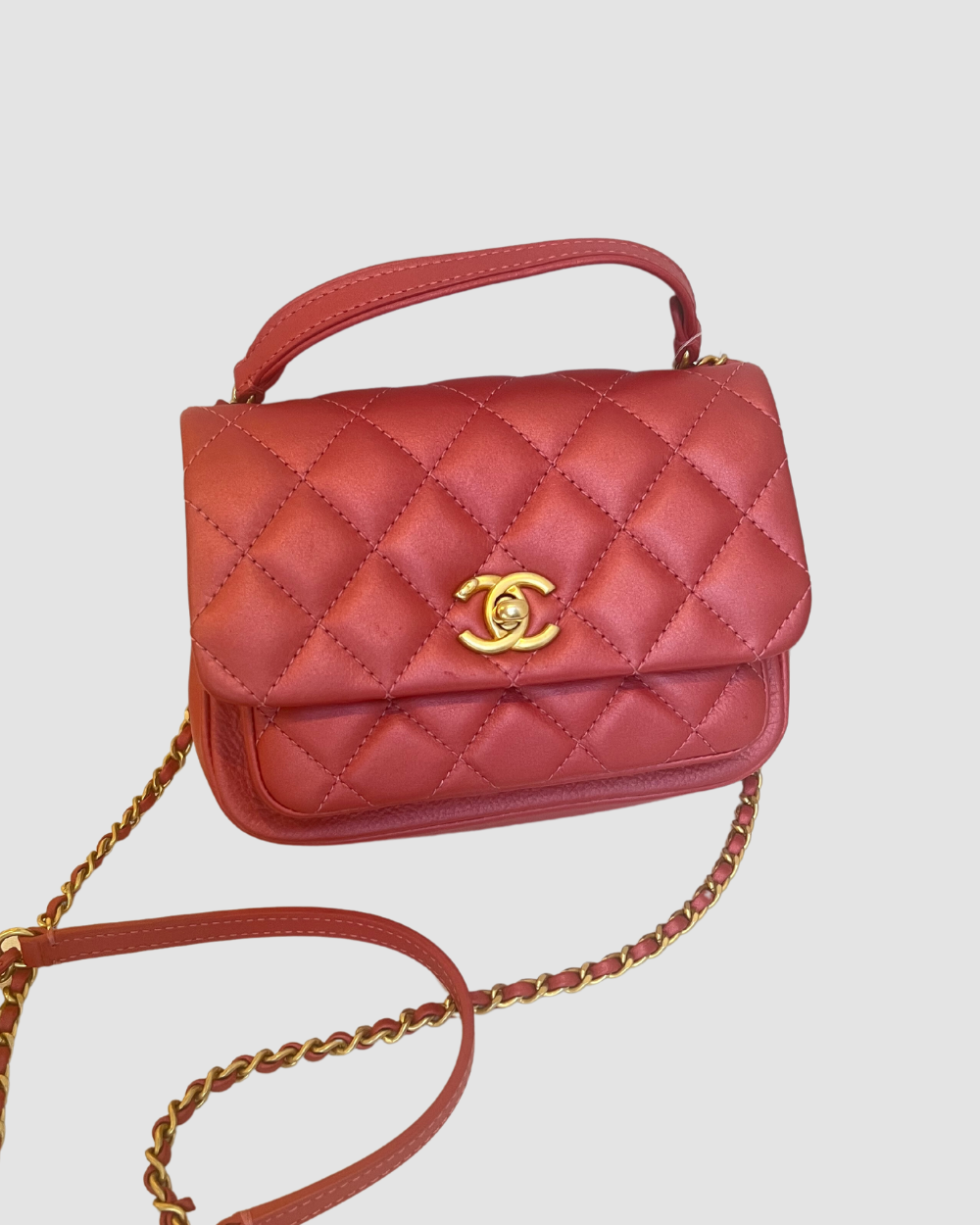 Chanel Small Metallic Pink Top Handle Crossbody