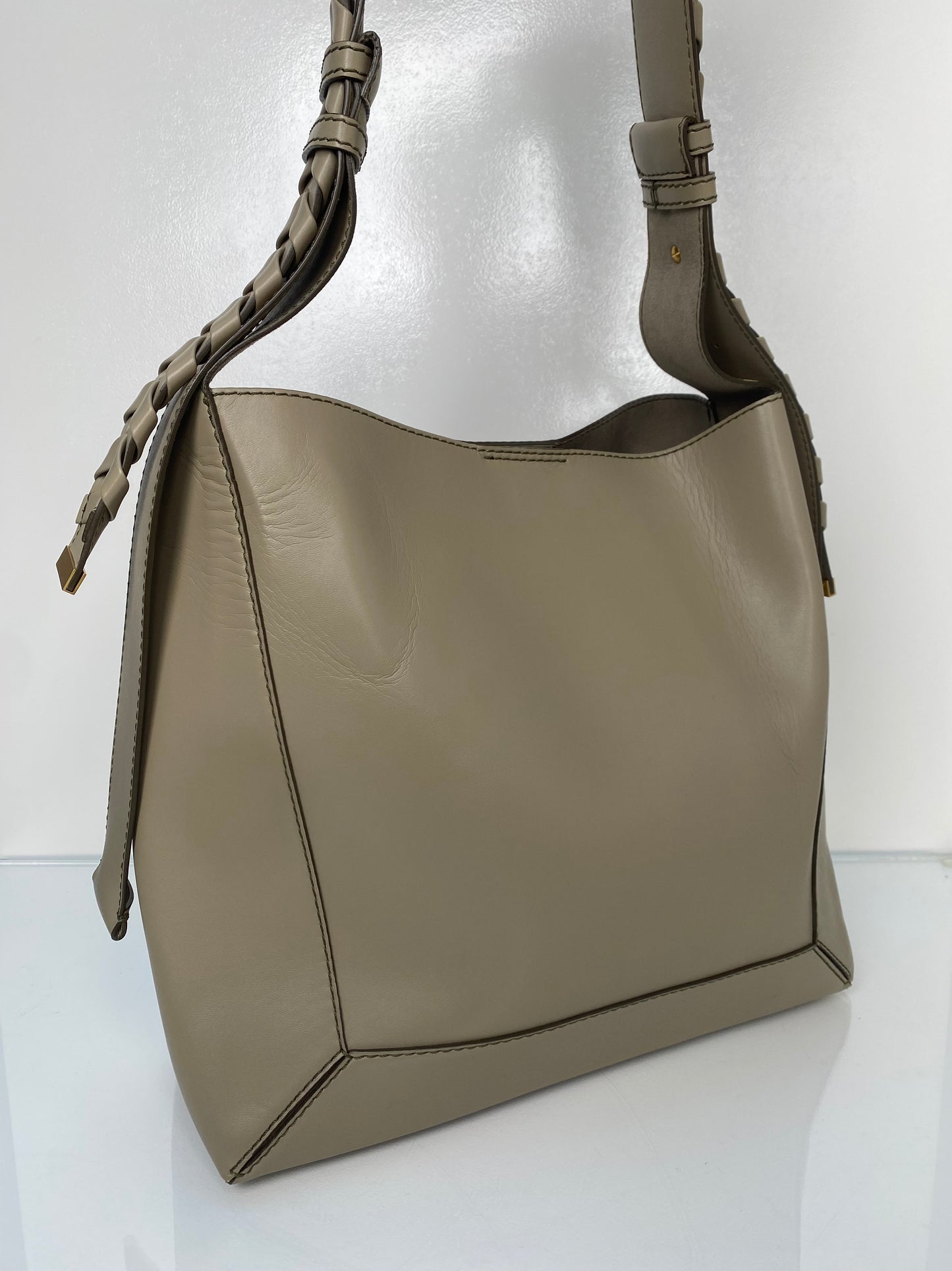 Stella McCartney Taupe/ Grey Eco Braided-Strap Medium Hobo Bag GHW