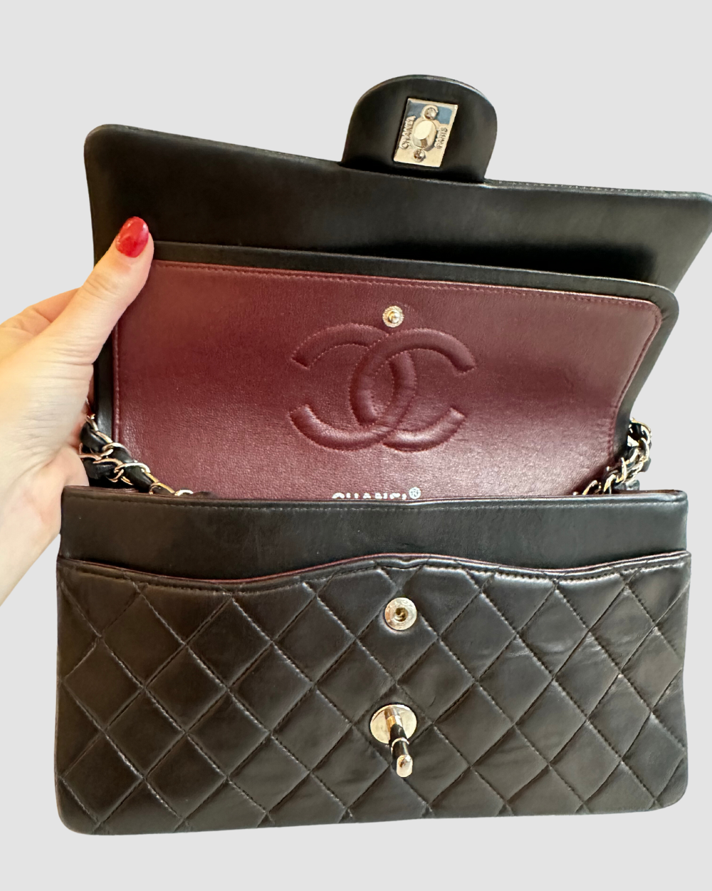 Chanel Medium Black Lambskin Double Flap SHW