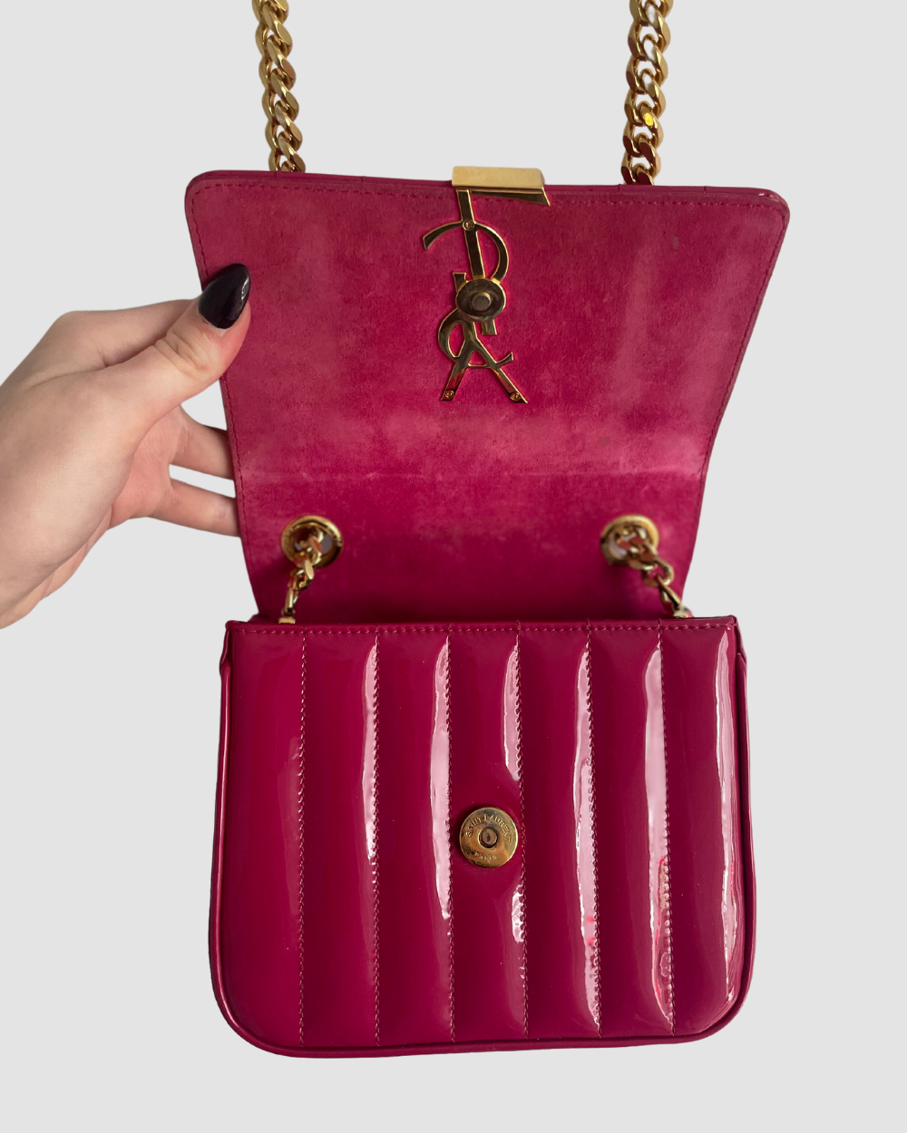Saint Laurent Patent Vertical Vicky Pink