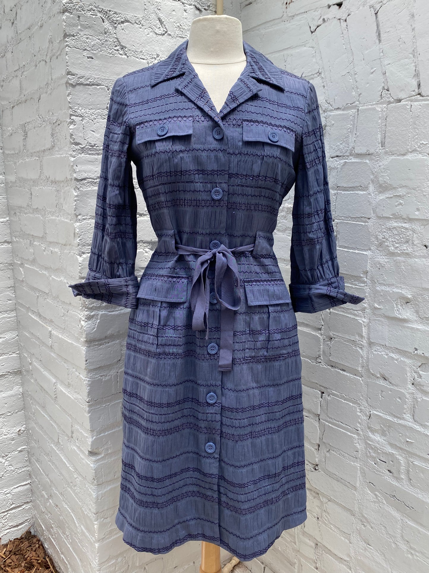 Oscar de la Renta Navy Embroidered Dress, S-M