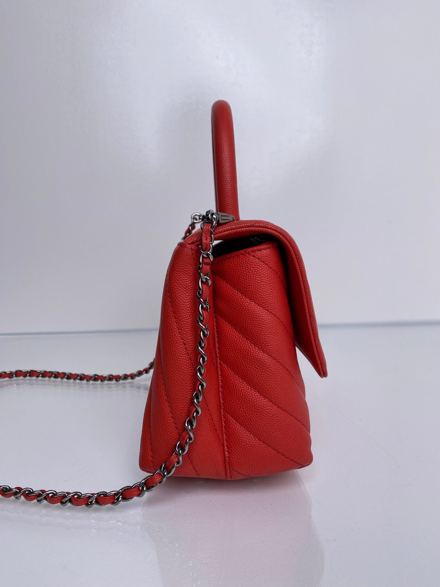 Chanel Red Chevron Coco Handle Bag