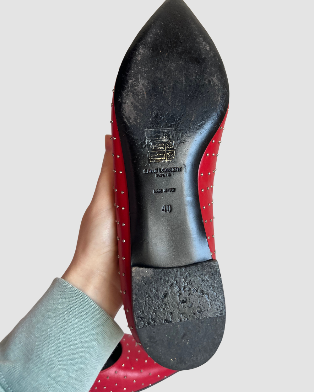 Saint Laurent Studded Red Flats, 40