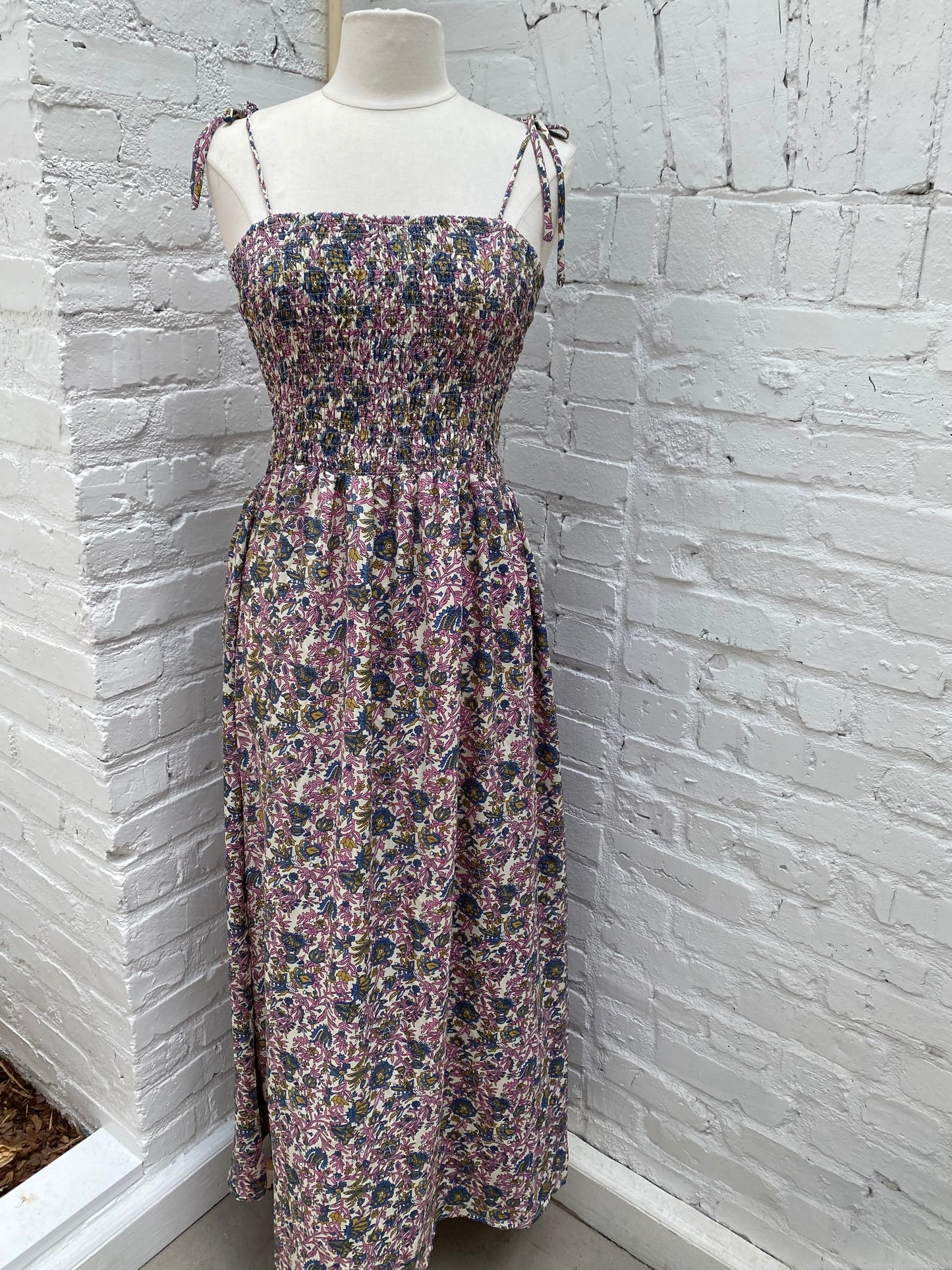 Raga Purple, Blue & Yellow Paisley Smocked Dress, S