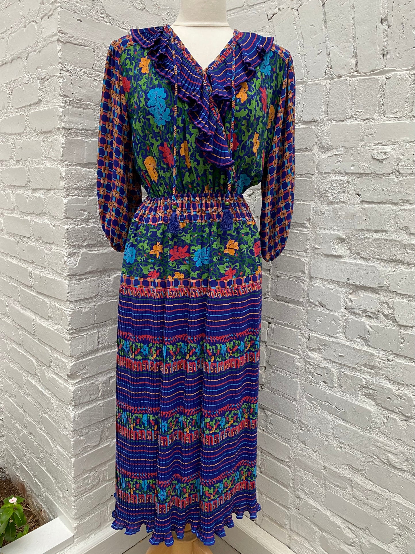 Diane Fres Navy, Orange & Red Floral Dress, S