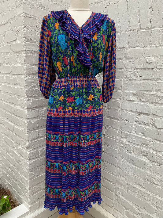 Diane Fres Navy, Orange & Red Floral Dress, S