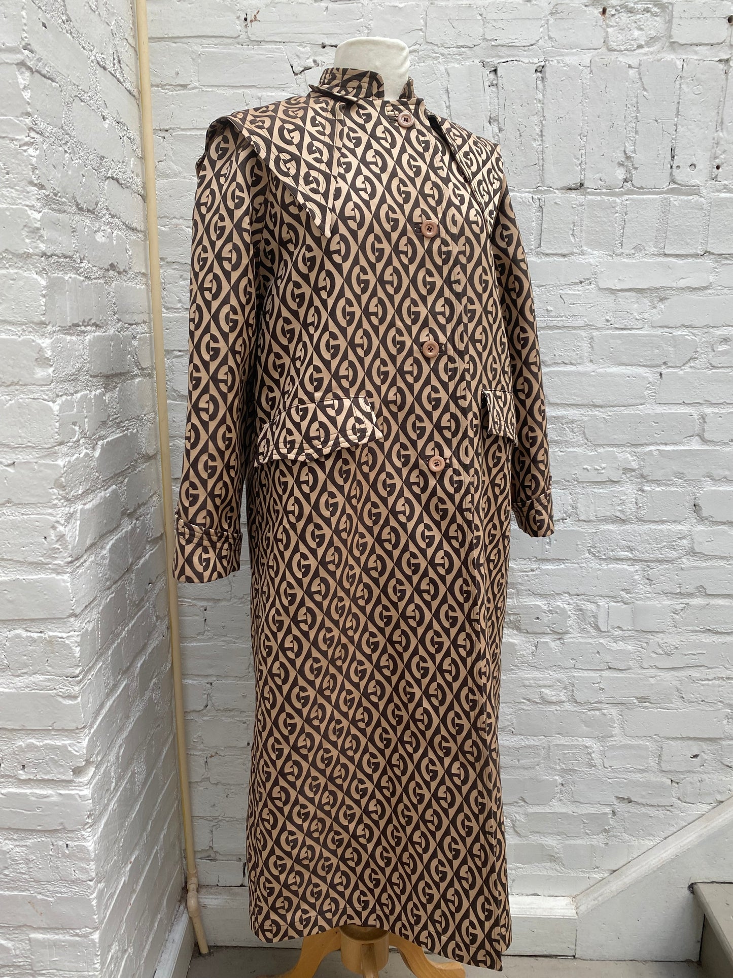 Gucci Brown Logo Print Trench Coat, 40