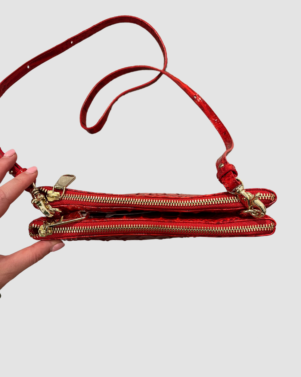 Brahmin red double zip crossbody