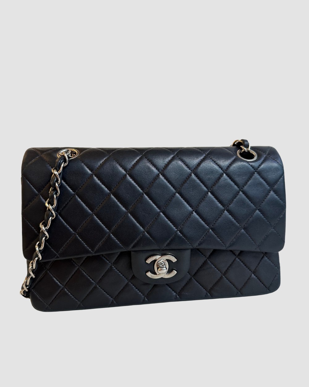 Chanel Medium Black Lambskin Double Flap SHW