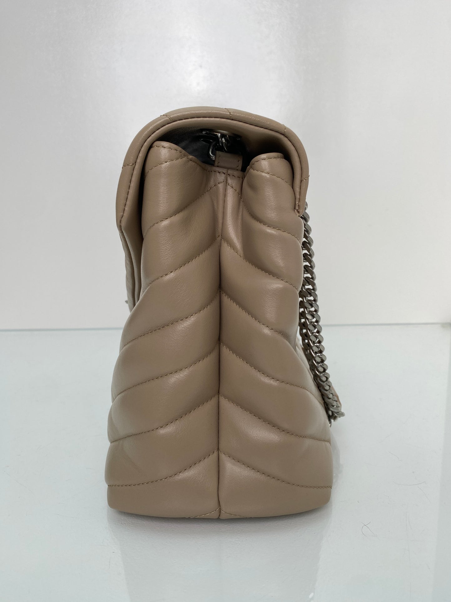 Saint Laurent Lou Lou Beige Leather Shoulder Bag SHW