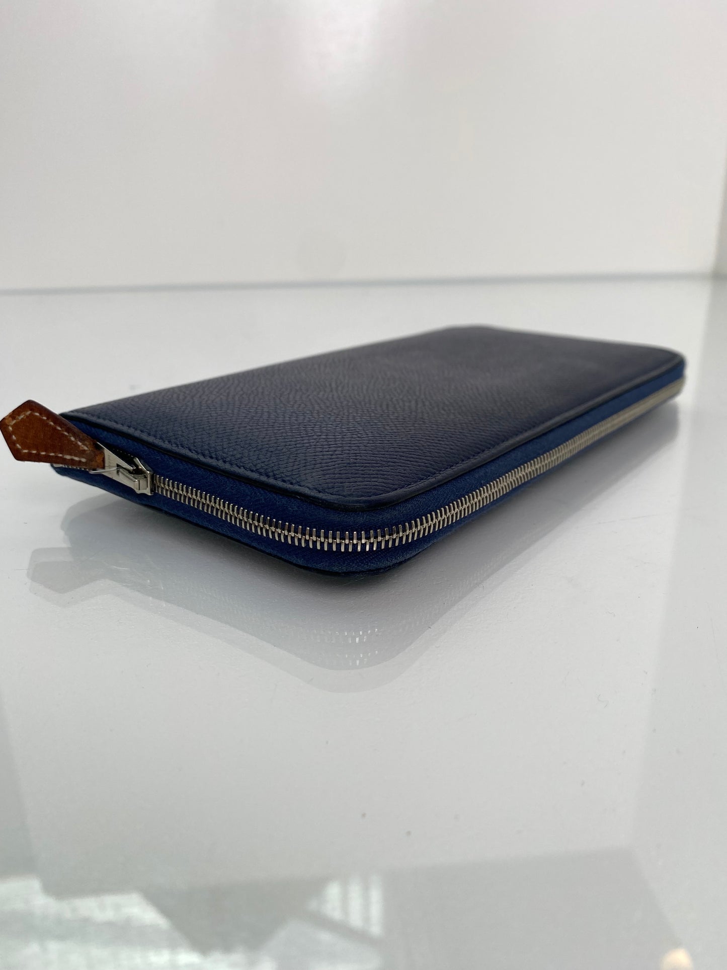 Hermes Azap Silk Blue Saphir Epsom Zip around Long wallet PHW