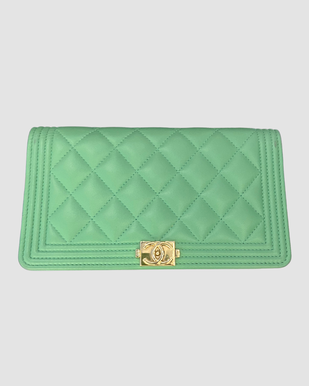 Chanel Boy Bi-Fold Mint Green Lambskin Wallet GHW #27