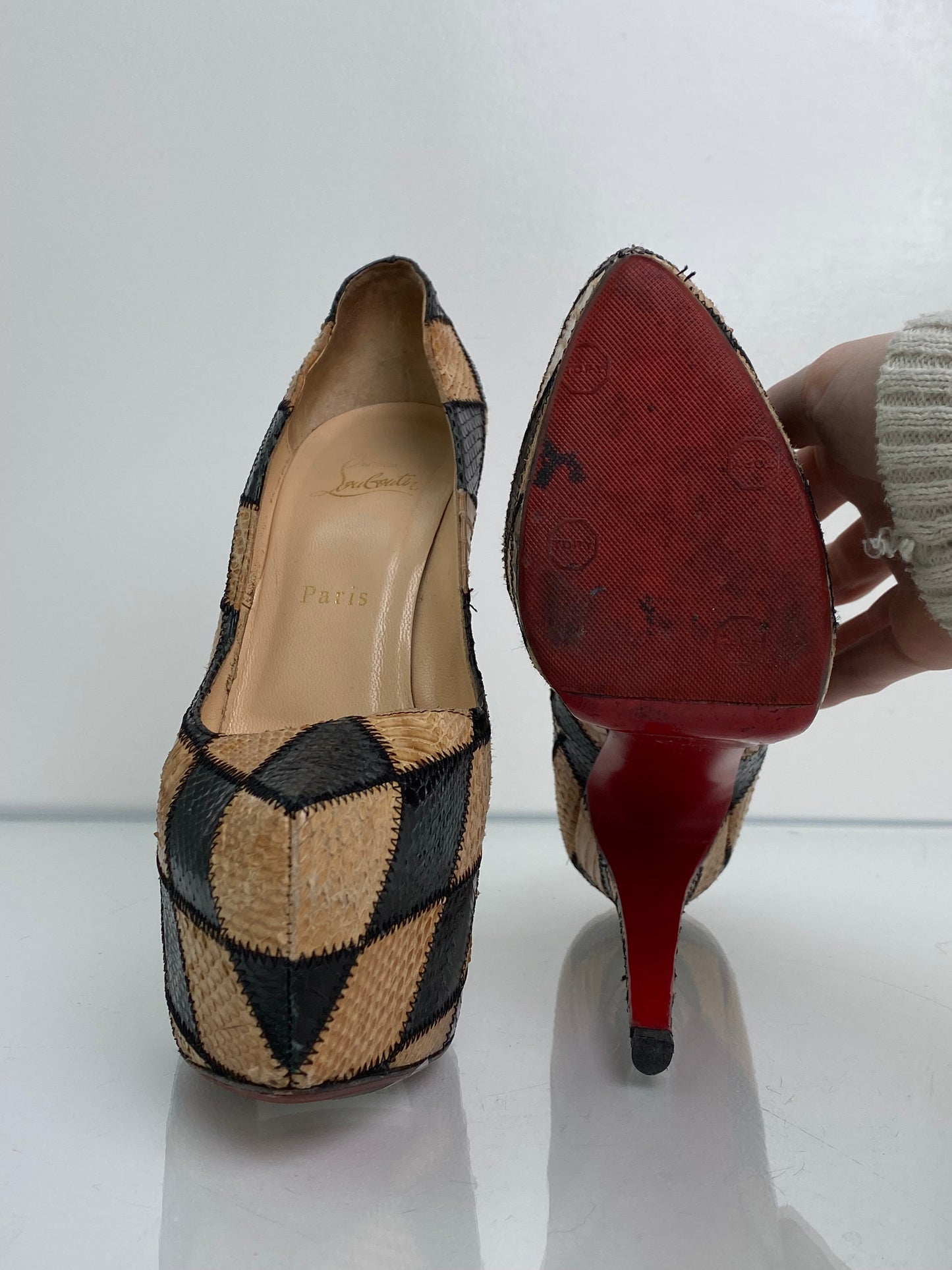 Christian Louboutin Brown & Black Python Checkered Pumps, 39