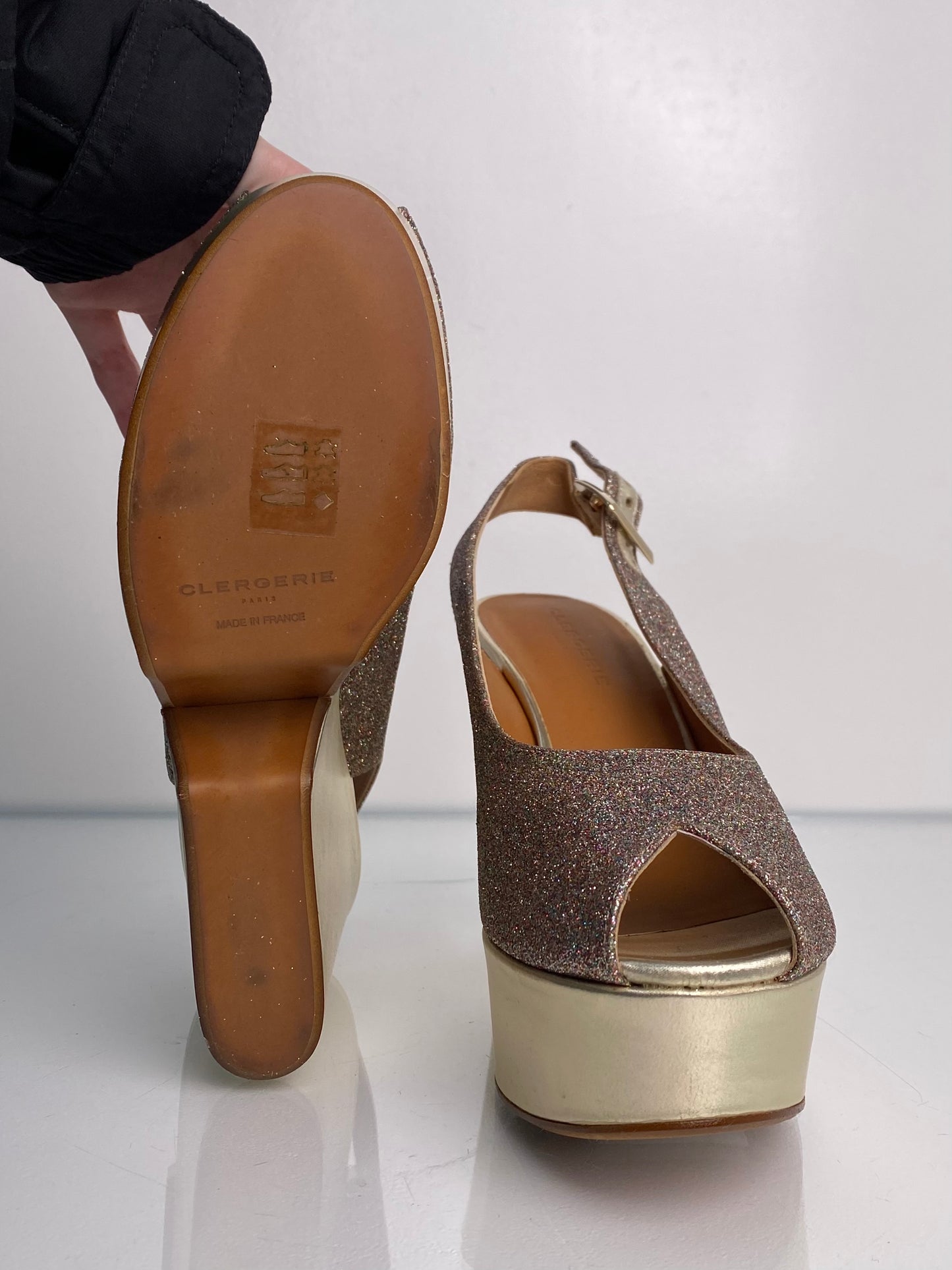 Clergerie Dylan Multicolor Glitter & Silver Wedges, 39