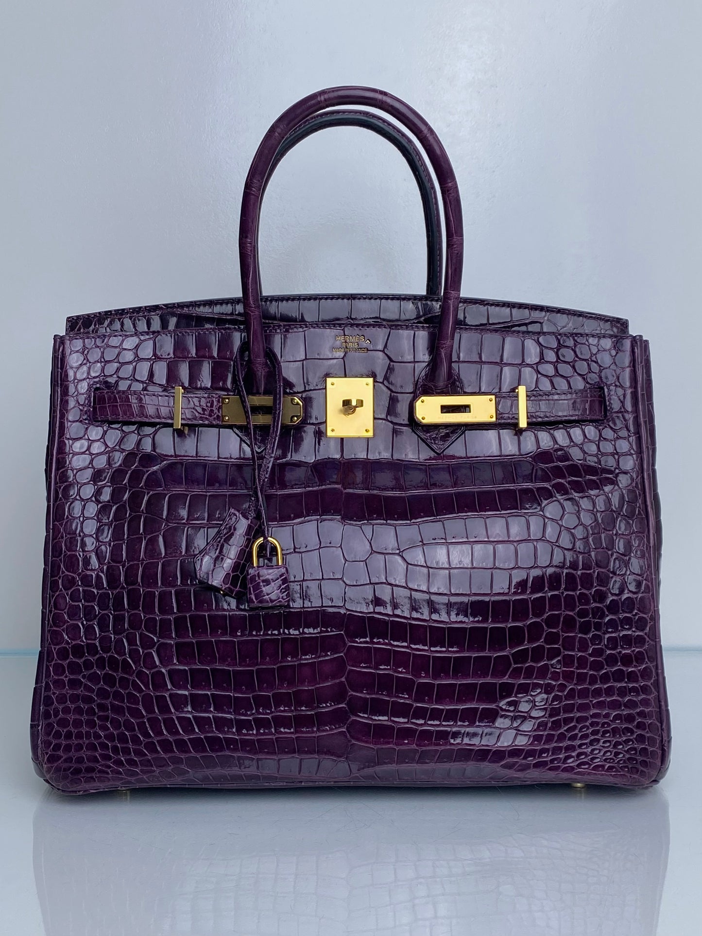 Hermes Birkin 35 Amethyst Shiny Porosus GHW #O