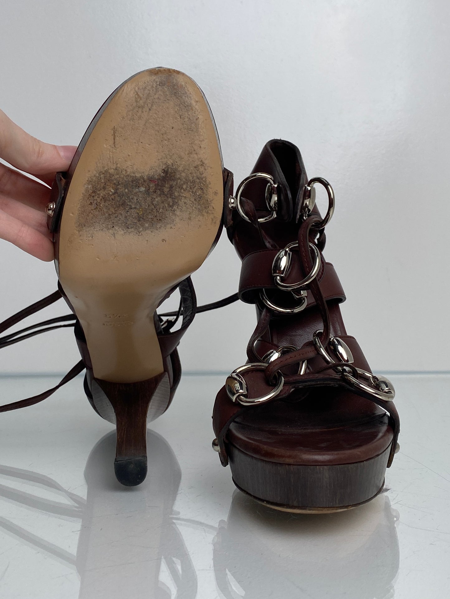 Gucci Brown/Silver Laced Heels, 8.5