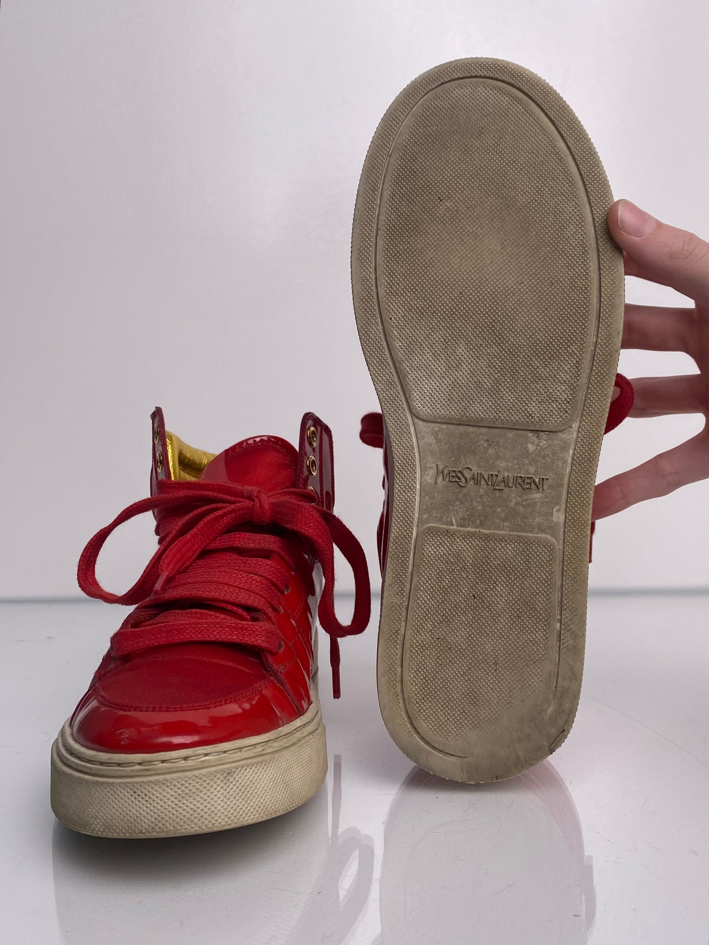 YSL Red Patent Leather Sneakers, 7