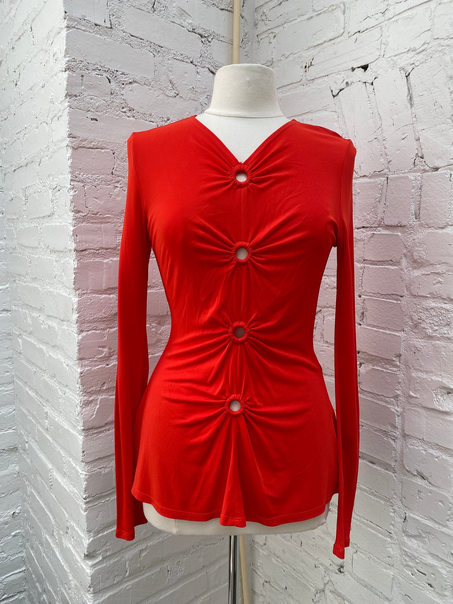 Proenza Schouler Red Long Sleeve Tri Ring Top, 8 (As Is)