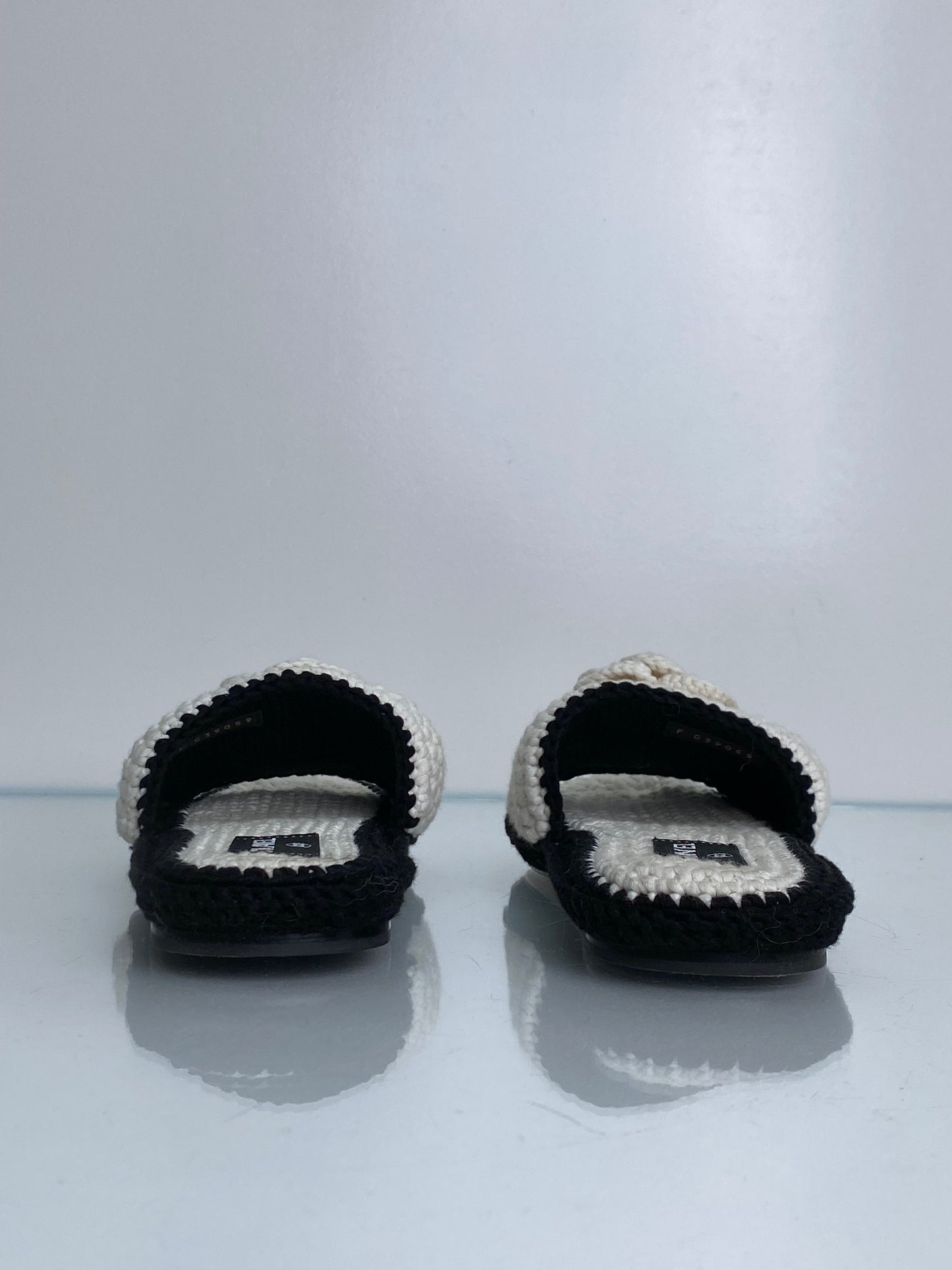 Chanel Black/White CC Camelia Crochet Clogs, 39
