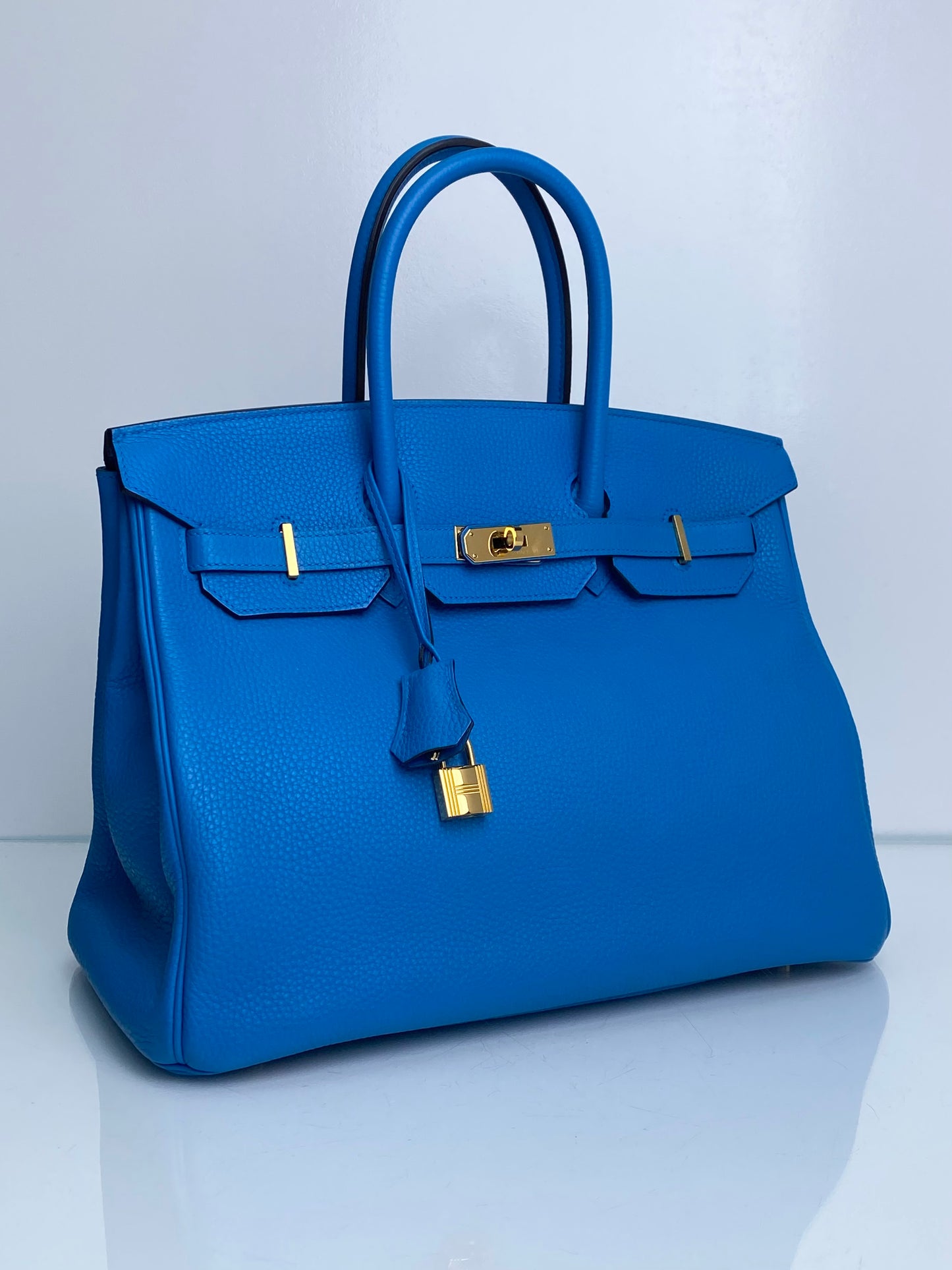 Hermes Birkin 35 Bleu Zanzibar Clemence GHW #A