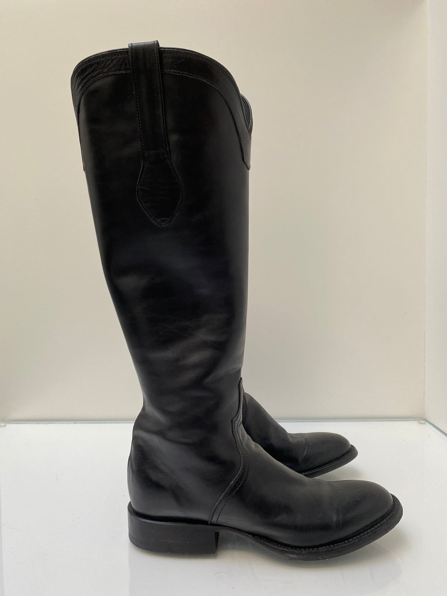 Luchese Black Leather Tall Boots, 6.5